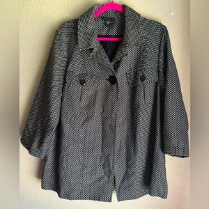 Maggie Barnes Black Herringbone Single Button 3/4 Sleeve Swing Jacket 0X 14/16W